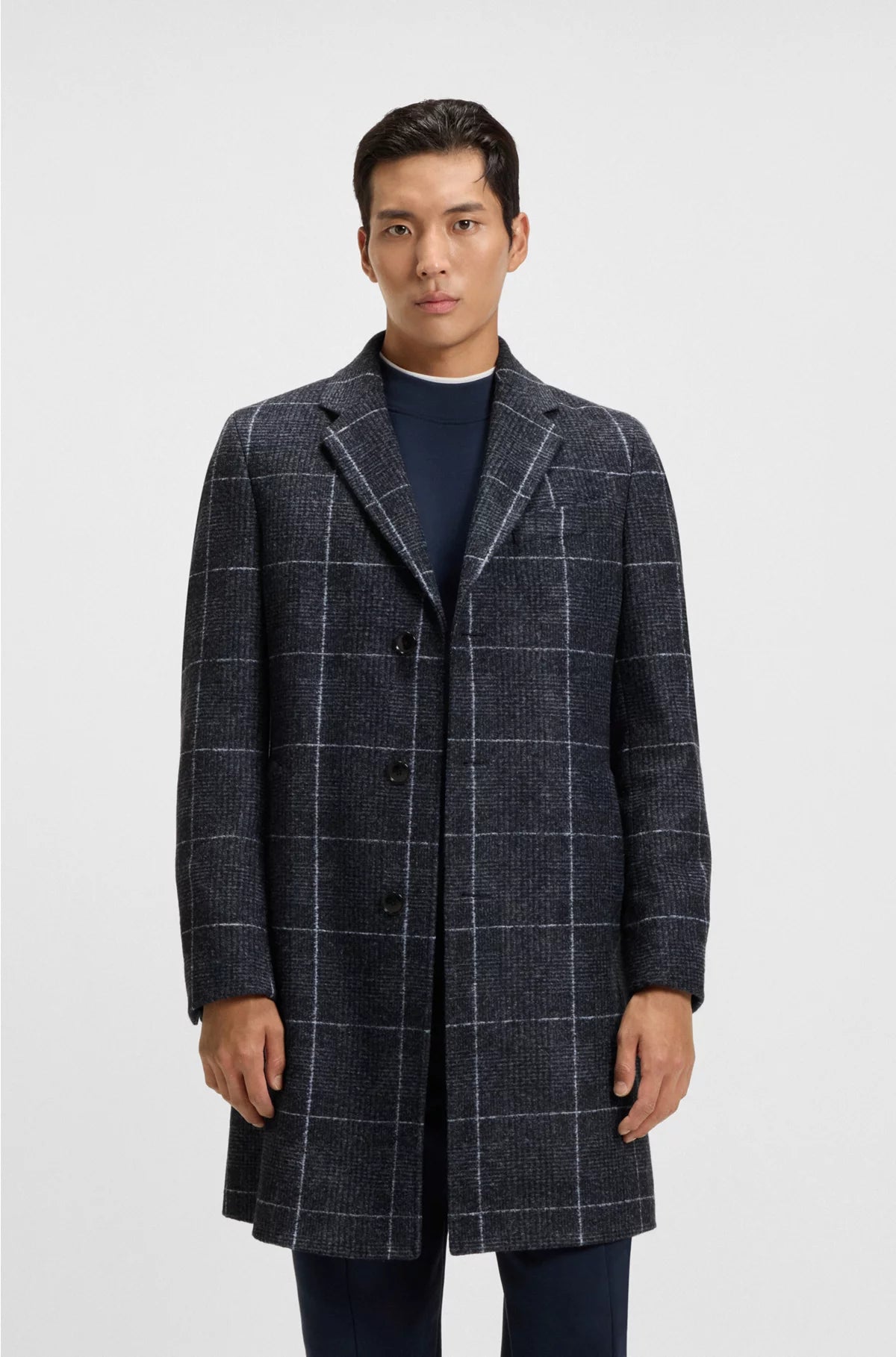 SLIM-FIT COAT WITH PLAIN CHECK