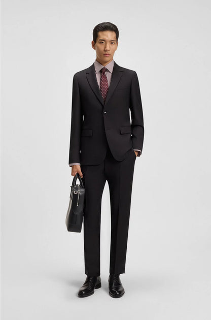 TWO-PIECE SLIM-FIT SUIT IN PATTERNED VIRGIN WOOL