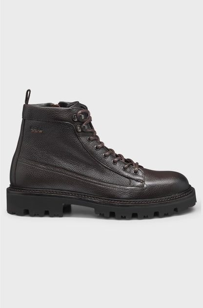GRAINED-LEATHER HALF BOOTS WITH HIKING-STYLE LACES