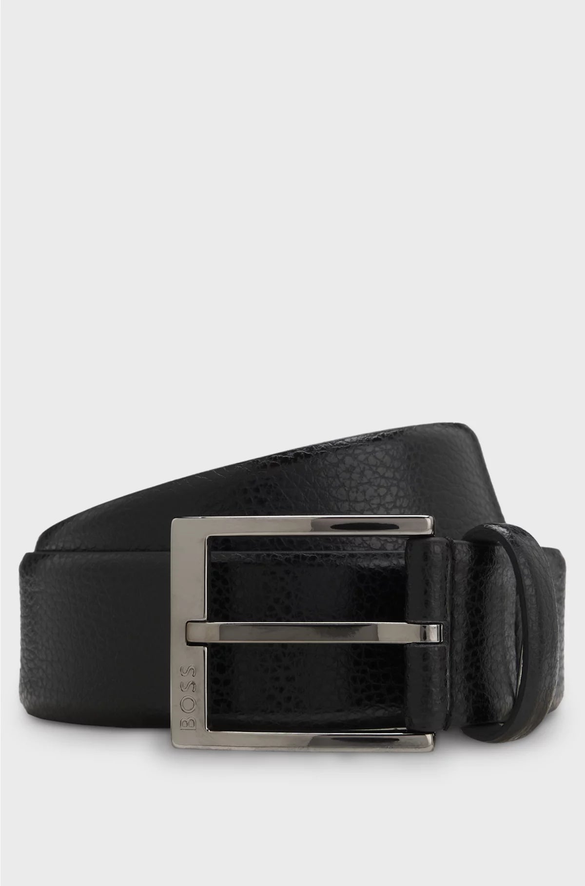 GRAINED ITALIAN-LEATHER BELT WITH POLISHED PIN BUCKLE