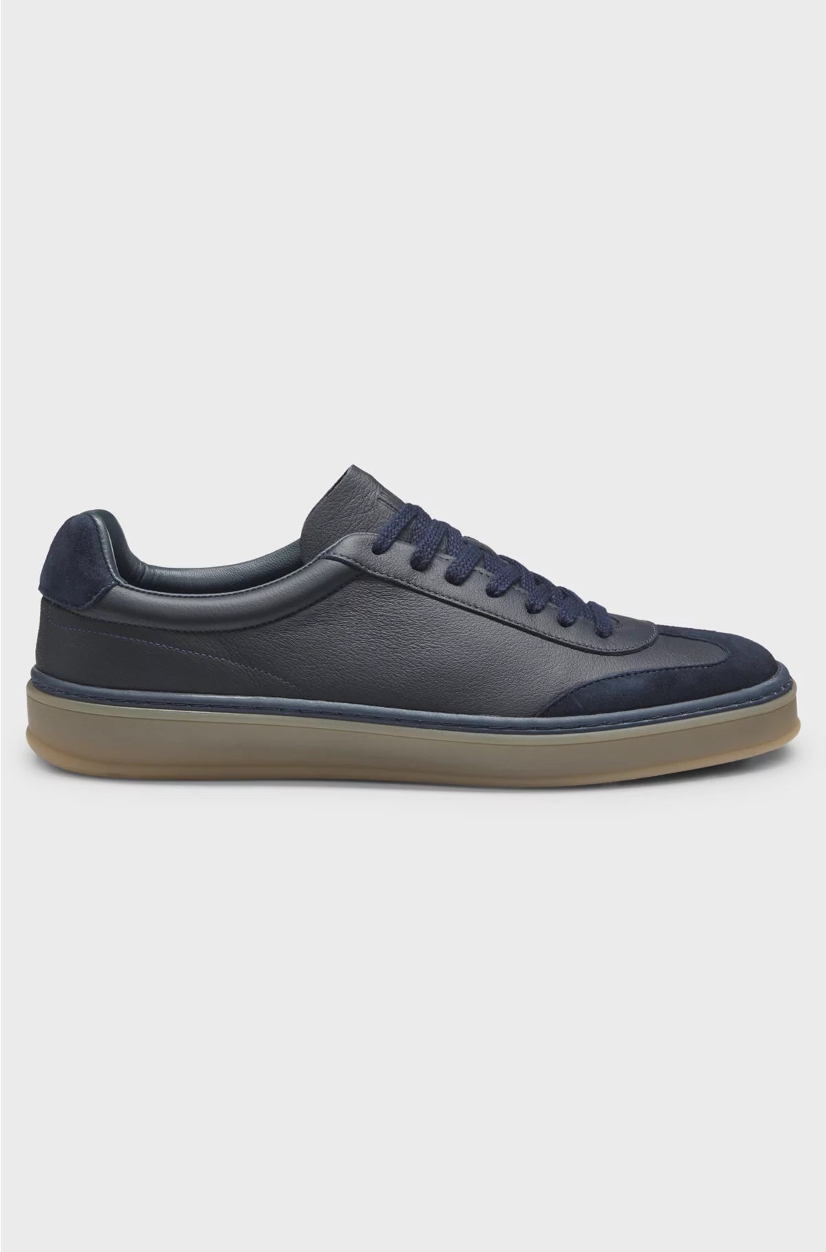 GRAINED-LEATHER TRAINERS WITH SUEDE TRIMS