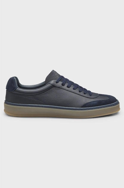 GRAINED-LEATHER TRAINERS WITH SUEDE TRIMS