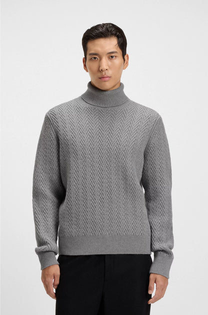REGULAR FIT ROLLNECK SWEATER IN HERRINGBONE VIRGIN WOOL