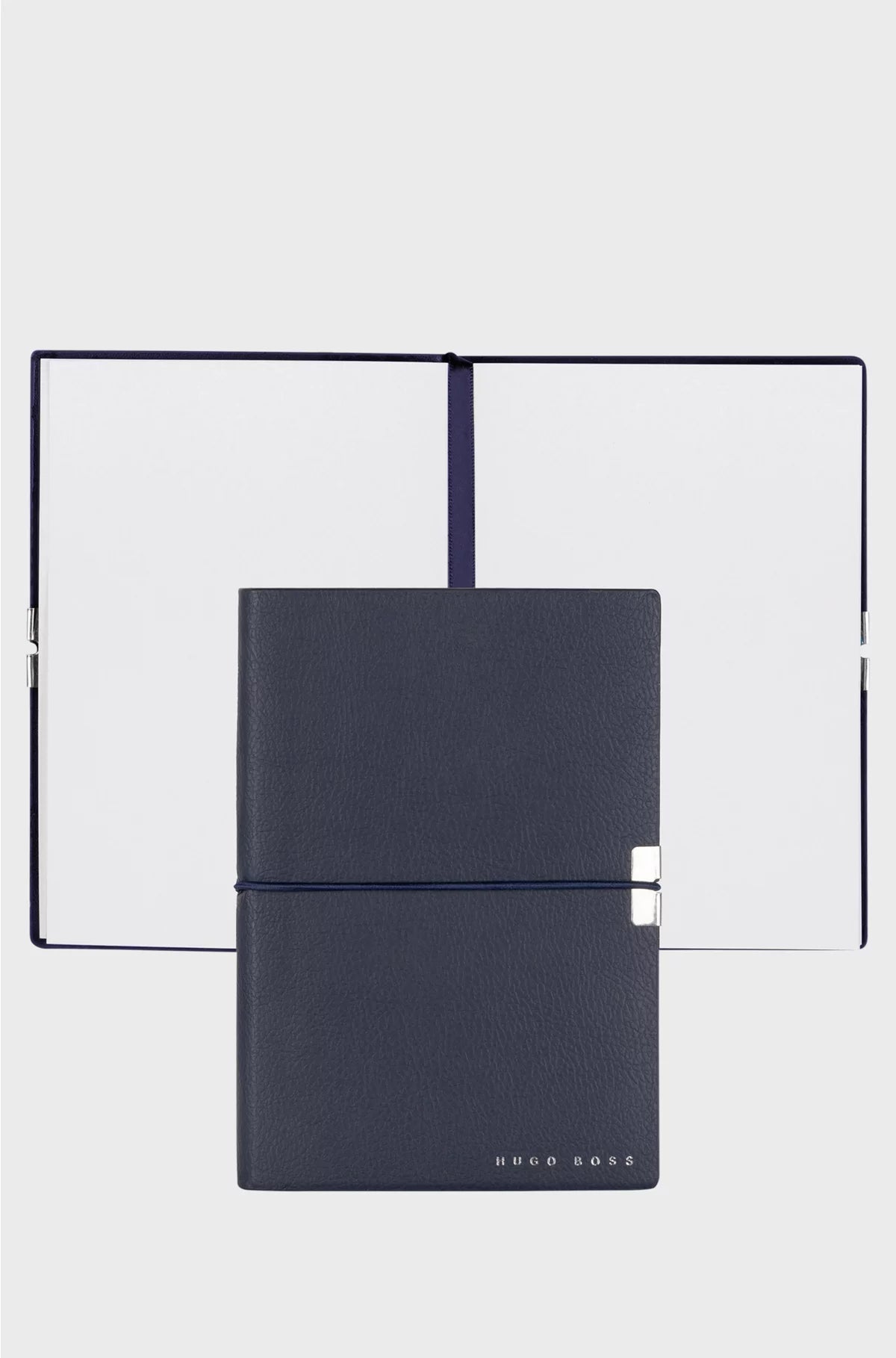 A6 NOTEBOOK IN NAVY FAUX LEATHER WITH ELASTICATED BAND