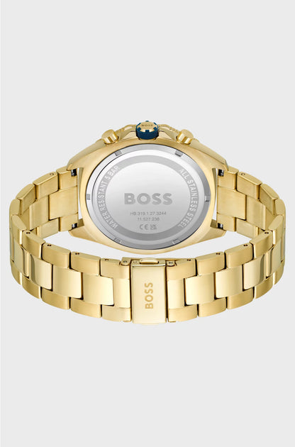 BLUE-DIAL CHRONOGRAPH WATCH WITH GEOMETRIC BEZEL