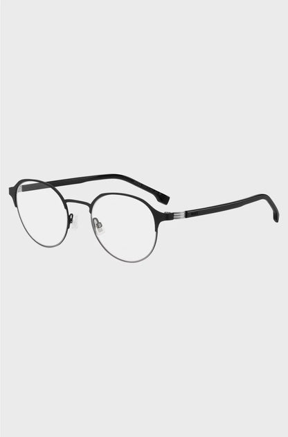 ROUND OPTICAL FRAMES IN BLACK STEEL WITH STRIPED HINGE