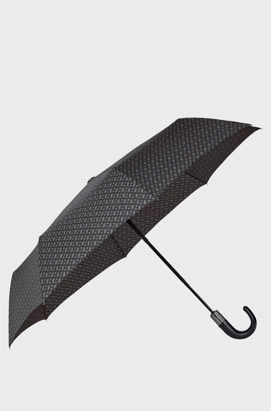DARK-GREY MONOGRAM-PATTERN UMBRELLA WITH LOGO STRAP