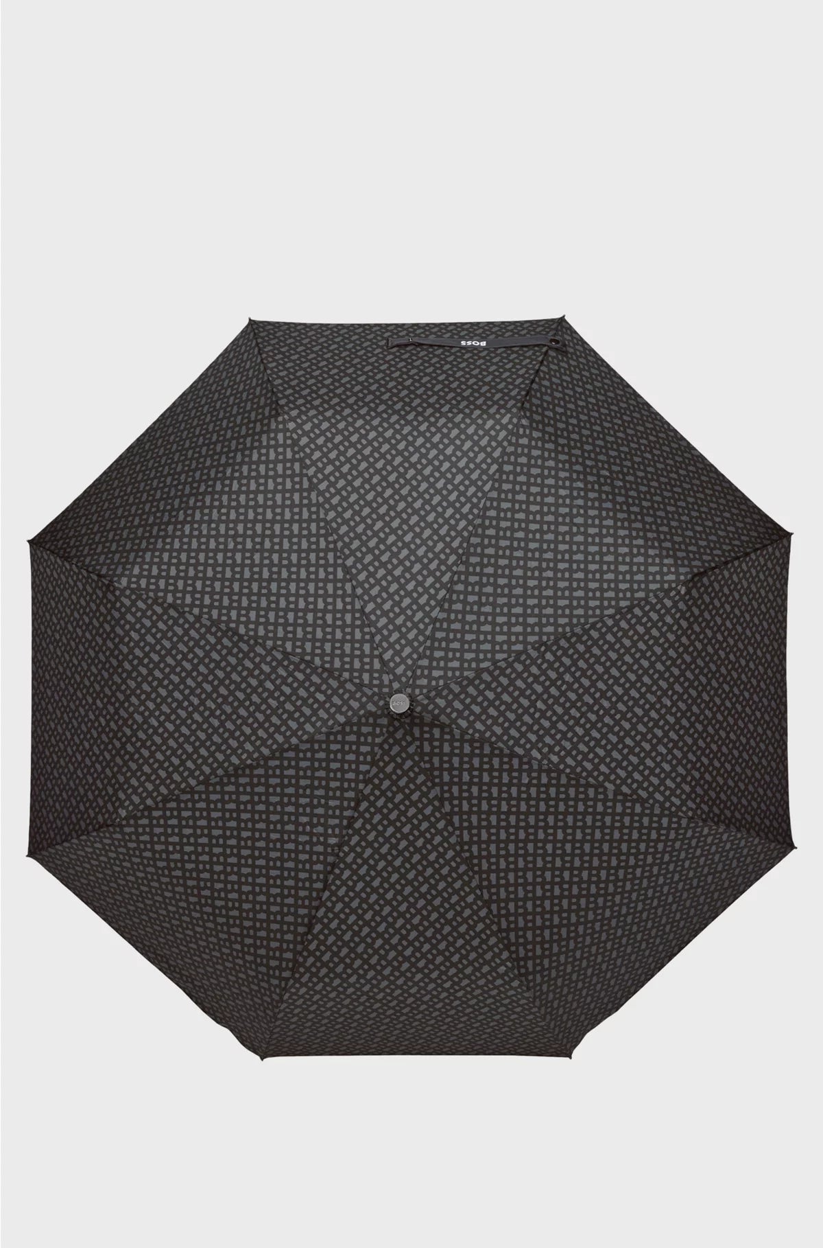 DARK-GREY MONOGRAM-PATTERN UMBRELLA WITH LOGO STRAP