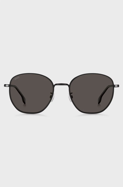 ROUND SUNGLASSES IN BLACK METAL WITH SILVER-TONE HARDWARE