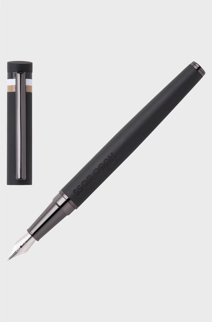 BLACK LOGO-DETAIL FOUNTAIN PEN WITH SIGNATURE-STRIPE CAP