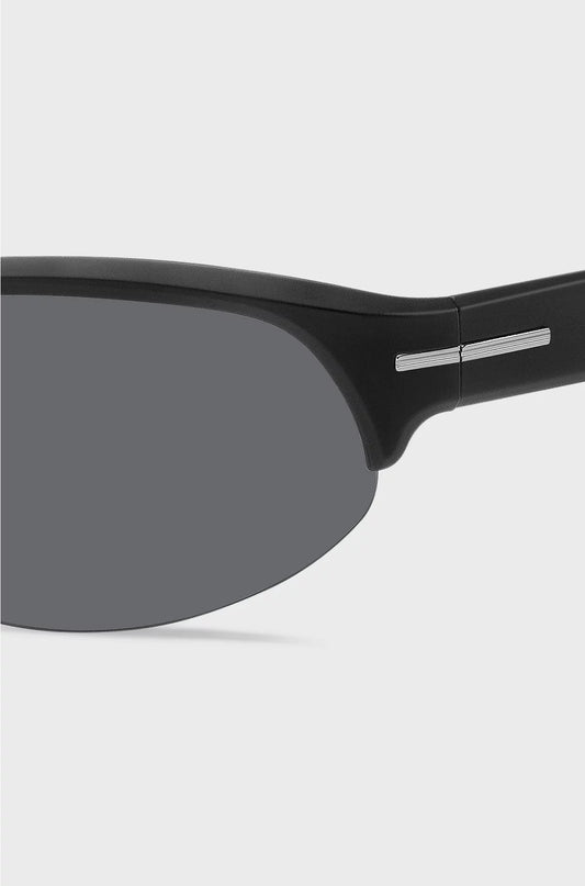 MASK-STYLE SUNGLASSES IN BLACK WITH SILVER-TONE HARDWARE