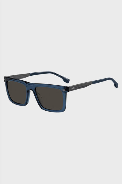 BLUE-ACETATE SUNGLASSES WITH PATTERNED CARBON-FIBRE TEMPLES