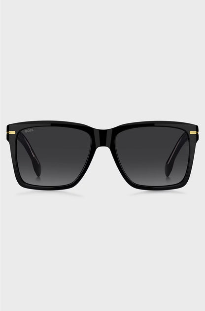 BLACK-ACETATE SUNGLASSES WITH GOLD-TONE TRIMS