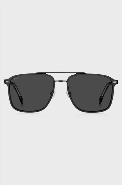 BLACK-STEEL SUNGLASSES WITH ACETATE TEMPLES