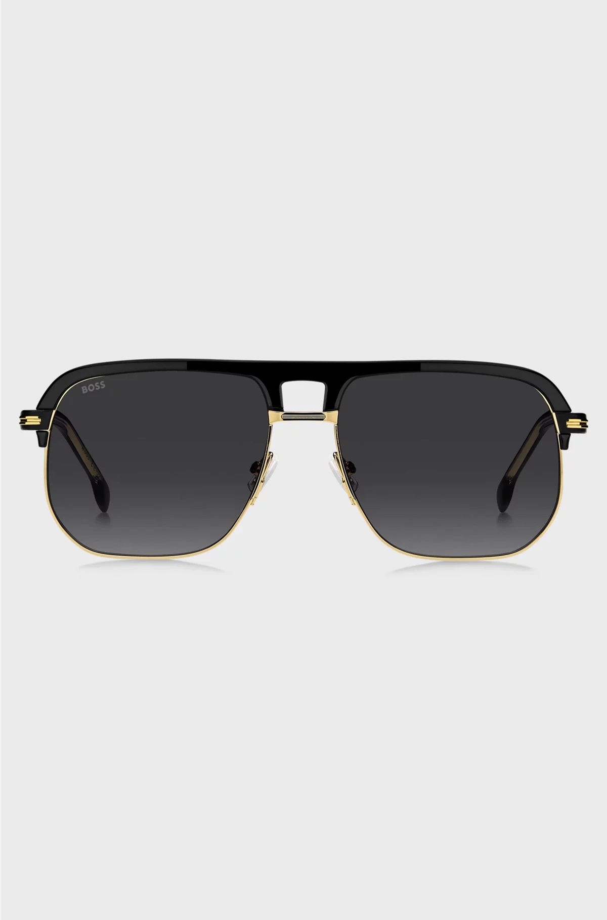 DOUBLE-BRIDGE SUNGLASSES IN METAL AND BLACK ACETATE