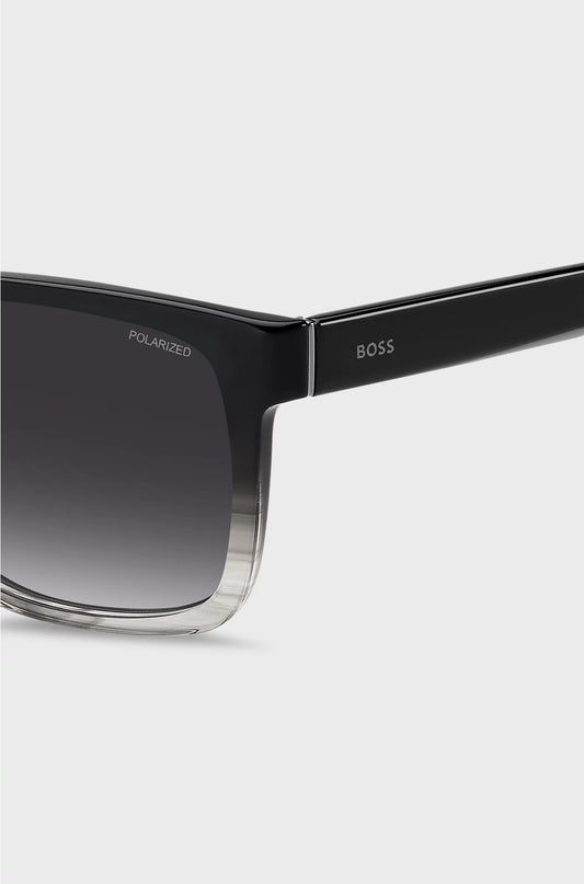 ENGRAVED-LOGO SUNGLASSES IN DEGRADE BLACK ACETATE