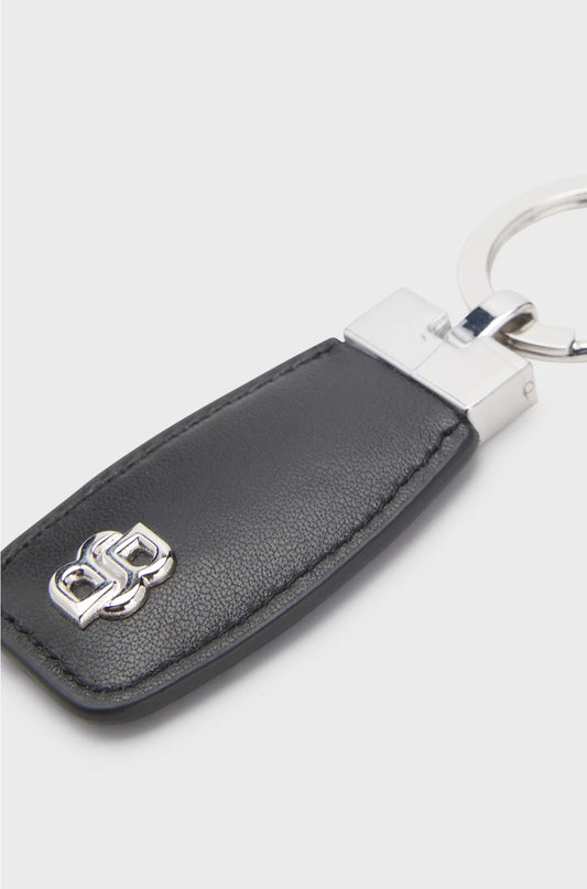 LEATHER KEY RING WITH CHROME DOUBLE B MONOGRAM