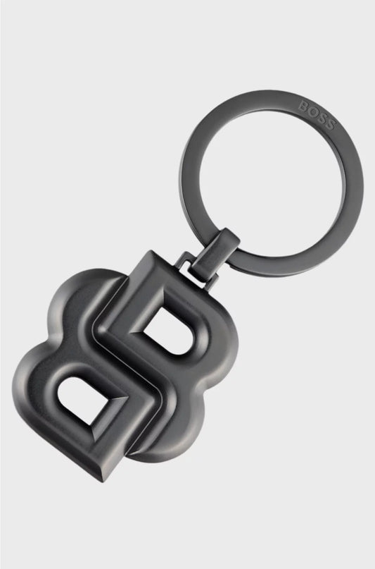 KEY RING WITH MATTE-GUNMETAL DOUBLE B MONOGRAM