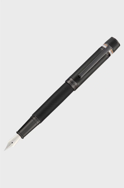 TEXTURED-BARREL FOUNTAIN PEN WITH SIGNATURE-STRIPE RING