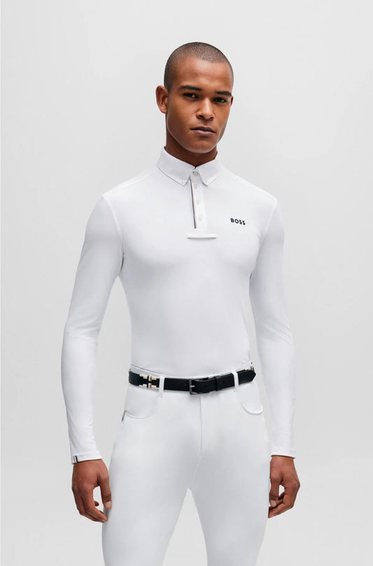 EQUESTRIAN SHOW SHIRT IN WHITE WITH SIGNATURE-STRIPE DETAILS
