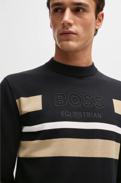 EQUESTRIAN COTTON SWEATER WITH CONTRASTING STRIPES