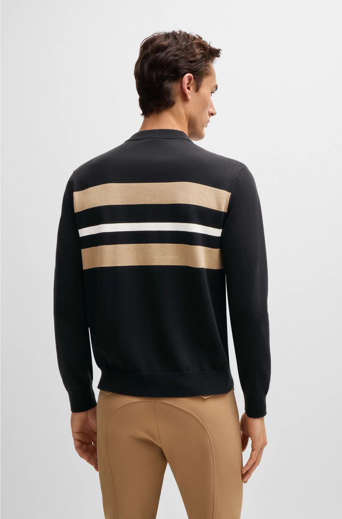 EQUESTRIAN COTTON SWEATER WITH CONTRASTING STRIPES