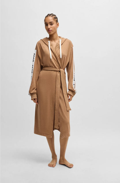 HOODED DRESSING GOWN WITH LOGO-PRINT SLEEVES