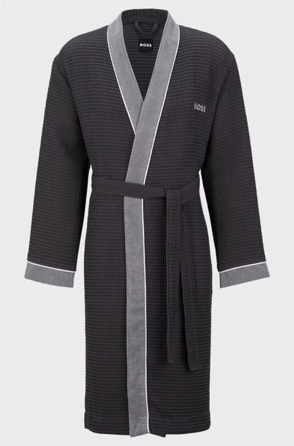 HONEYCOMB-COTTON DRESSING GOWN WITH TERRY CONTRASTS