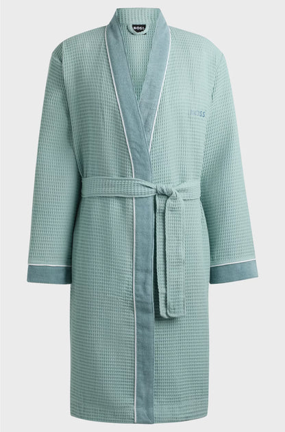 HONEYCOMB-COTTON DRESSING GOWN WITH TERRY CONTRASTS
