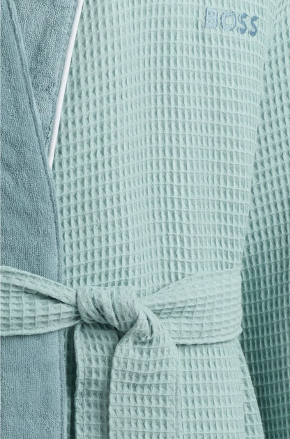 HONEYCOMB-COTTON DRESSING GOWN WITH TERRY CONTRASTS
