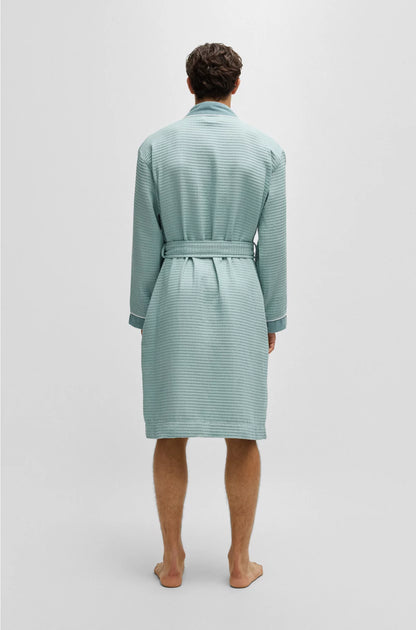 HONEYCOMB-COTTON DRESSING GOWN WITH TERRY CONTRASTS