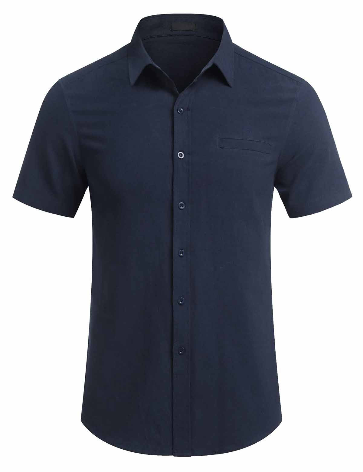 Men's Fake Pocket Linen Shirt Short Sleeve Button Up Shirt Summer Beach Hawaiian Shirt
