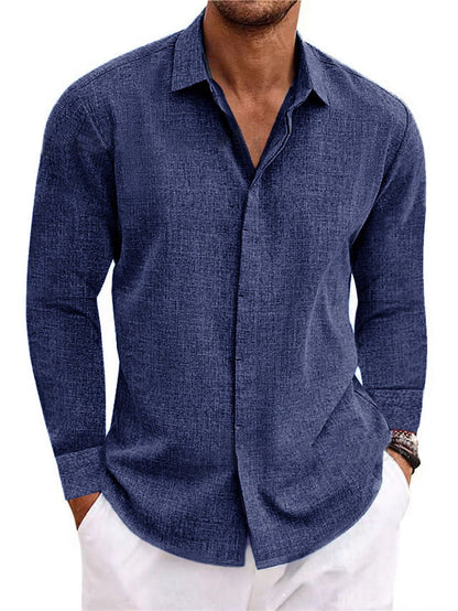 Men's Cotton Linen Solid Color Casual Daily Quality Long Sleeve Shirt
