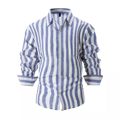 Men's Striped Print Shirt Casual Loose Long-sleeved Shirt