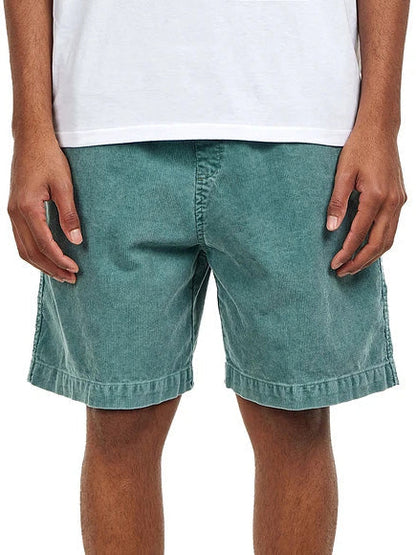 Men's Retro Distressed Corduroy Embroidered Logo Loose Stretch Waistband Pocket Shorts