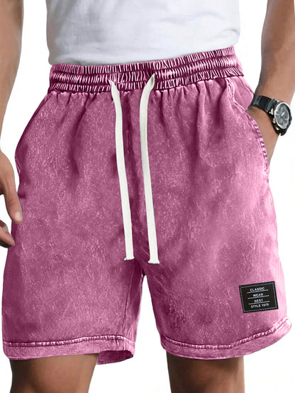 Men's Vintage Washed Distressed Cotton Embroidered Logo Multi-pocket Shorts