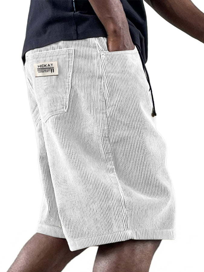 Men's Casual Retro Multi Pocket Embroidered Logo Workwear Corduroy Shorts